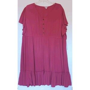NWT Sonoma Women's Size 4X Pink/Mauve Midi Dress w/Ruffle and Flutter Sleeves